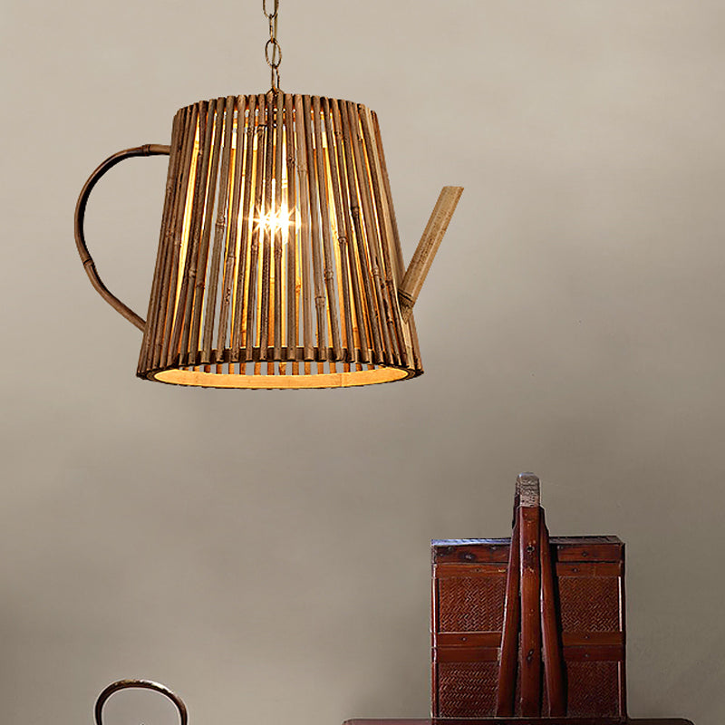 Teapot hanger verlichtingstraditie bamboe 1 lamp houten hangende lampkit met verstelbare metalen ketting