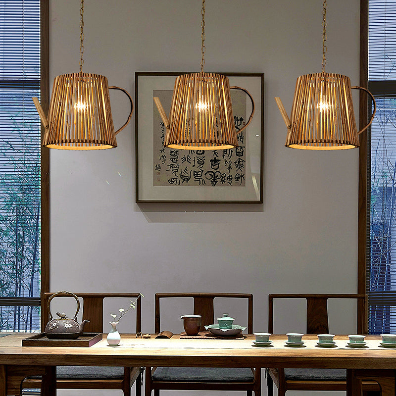 Teapot hanger verlichtingstraditie bamboe 1 lamp houten hangende lampkit met verstelbare metalen ketting