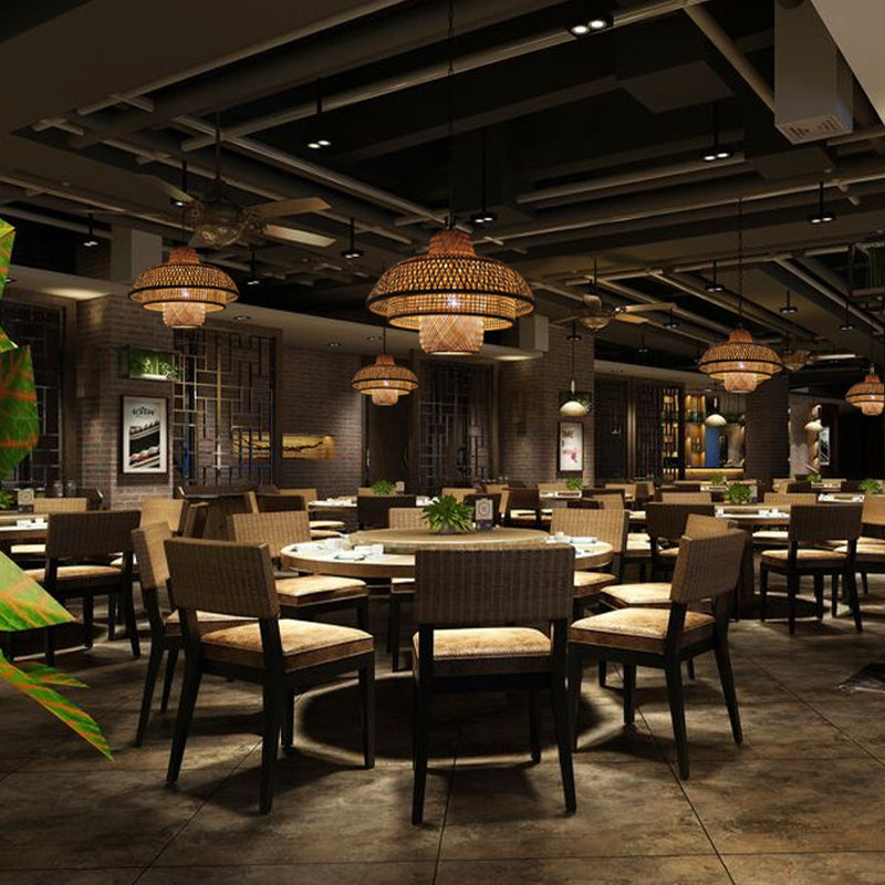 Lampada sospesa a 3 livelli in legno contemporaneo 1 testa a soffitto a sospensione per il ristorante