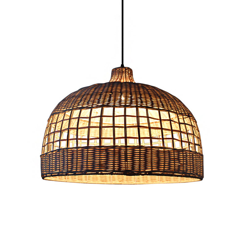 Modernista 1 Bulbo Posto Iluminación Tazón de madera Luz colgante con sombra de bambú
