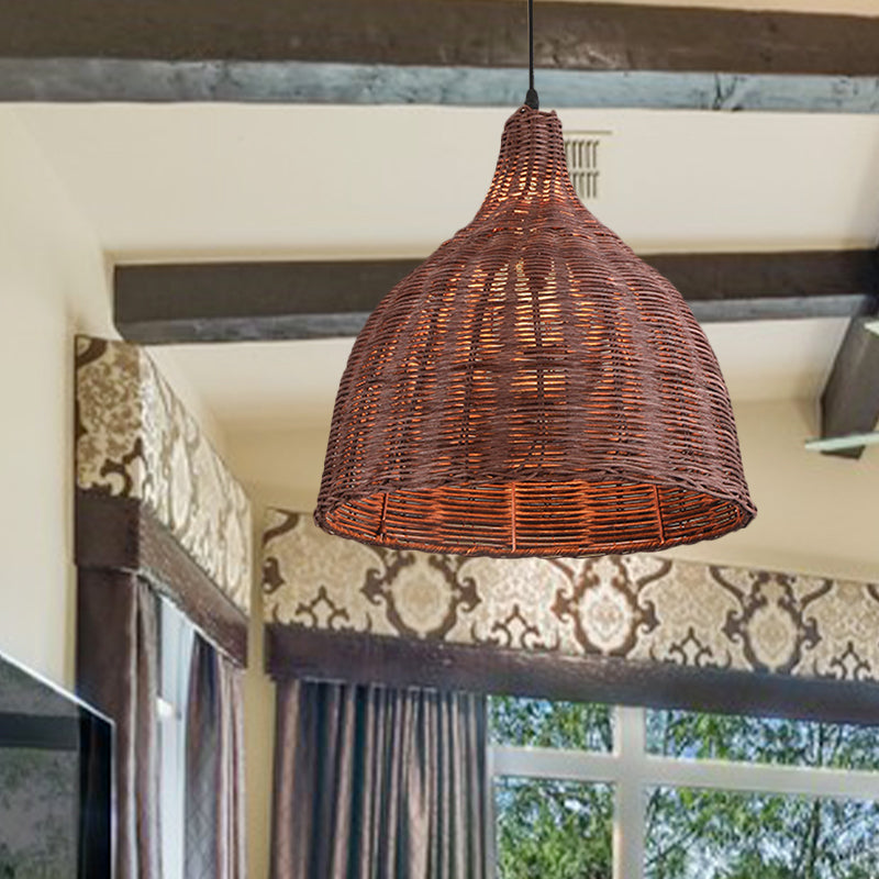 Cesta de bambú/lámpara colgante de trompeta contemporánea 1 cabeza de madera de madera luz colgante para restaurante