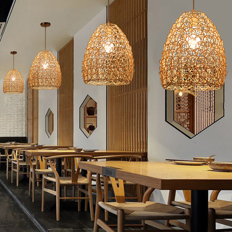 Cesta de bambú/lámpara colgante de trompeta contemporánea 1 cabeza de madera de madera luz colgante para restaurante