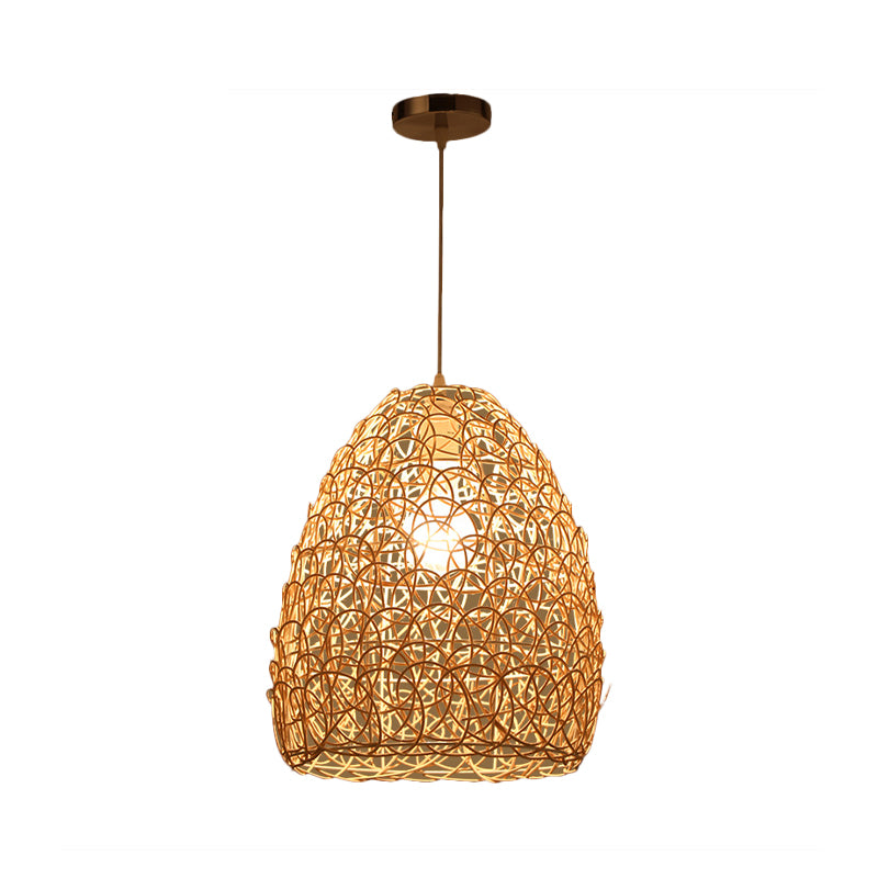 Cesta de bambú/lámpara colgante de trompeta contemporánea 1 cabeza de madera de madera luz colgante para restaurante