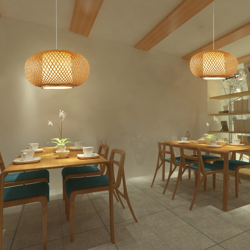 Lantern Pendant Lighting Tradition Bamboo 1 Bulb 16"/19.5" Wide Wood Hanging Lamp Kit