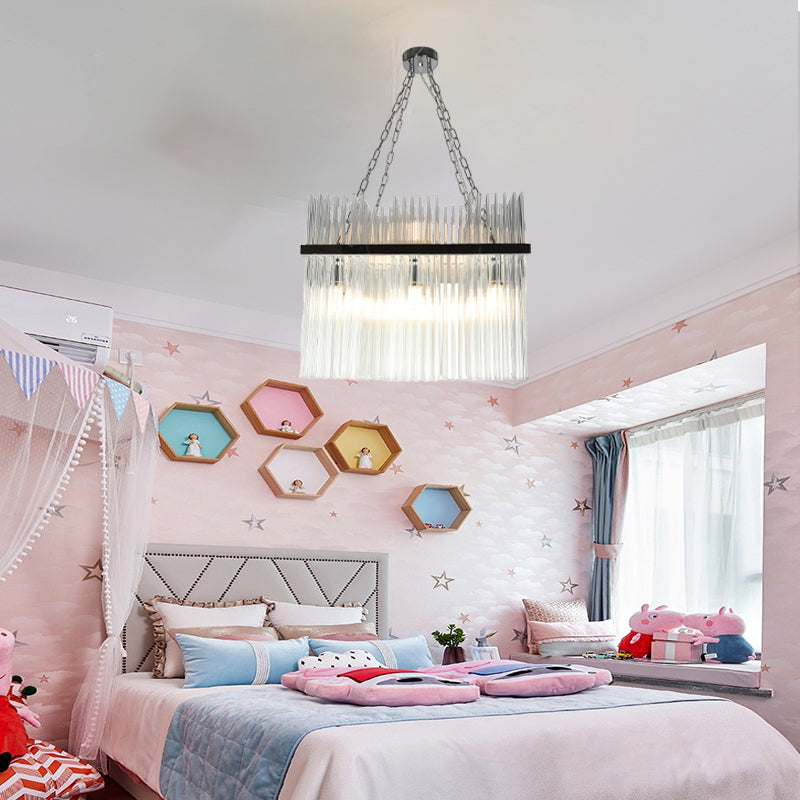 Lámpara de araña de tubo de acero inoxidable contemporáneo 10 bulbos de cristal de techo de cristal luz colgante