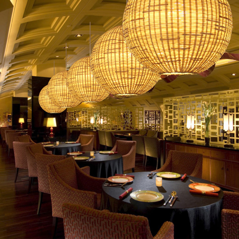 Sphere Suspension Pendant Contemporain Bamboo 1 Bulbe en bois Hanging Light Kit, 16 "/19,5" de large