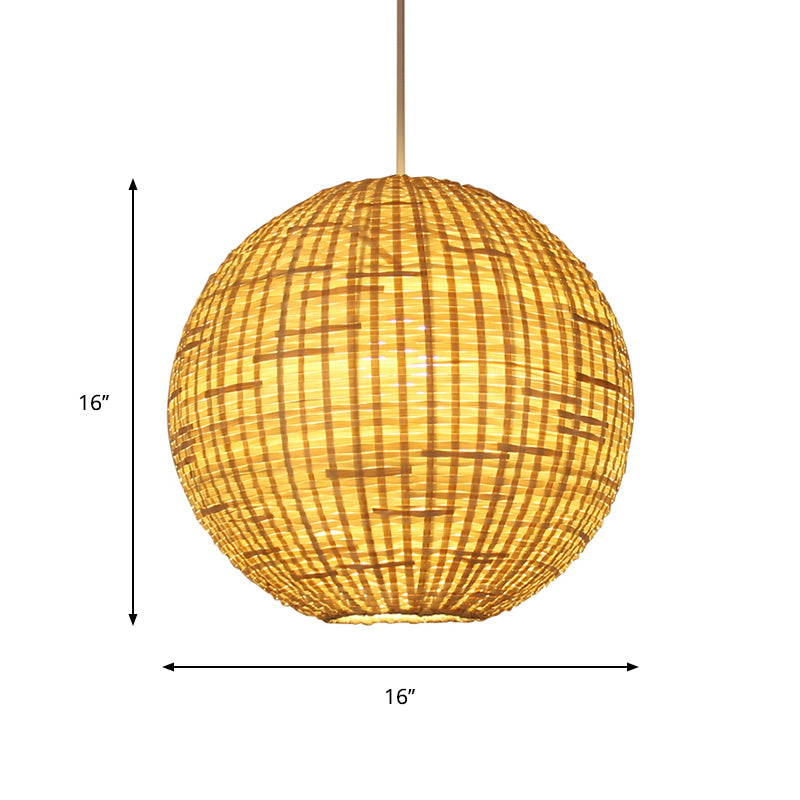 Sphere Suspension Pendant Contemporain Bamboo 1 Bulbe en bois Hanging Light Kit, 16 "/19,5" de large