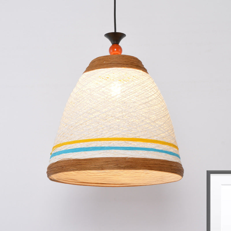 10"/14"/16" Wide Tapered Ceiling Lamp Modern Rattan 1 Bulb Yellow/Brown Hanging Pendant Light