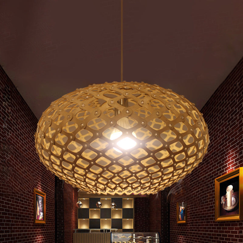 Colgante de suspensión global de madera contemporánea 1 bulbo beige kit de luz colgante, 16 "/19.5" de ancho