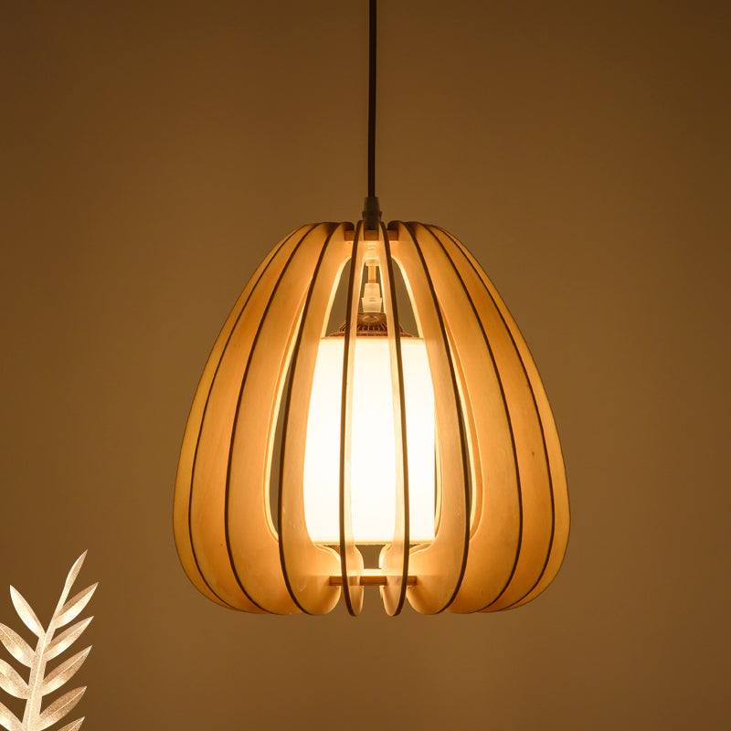 Beige Birne Hanging Lampe zeitgenössische 1 Kopfholzdecke Anhänger Licht für das Restaurant