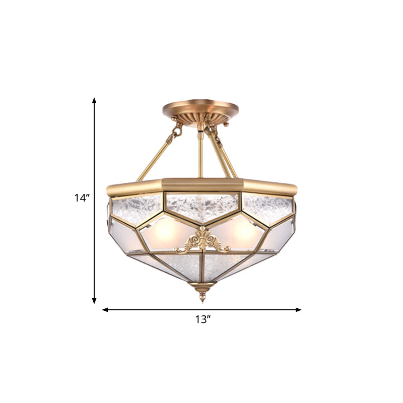 Goud 14 "/16"/18 "Wide 3/4/6 Lichten Semi Flush Mount Traditional Frosted Glass Faceted Semi Flush Light voor Corridor
