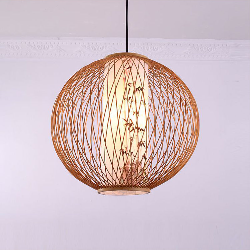Tradición de iluminación de colgante de bola Bambú 1 bombilla 16 "/19.5" /23.5 "de ancho de madera de ancho Kit de madera colgante
