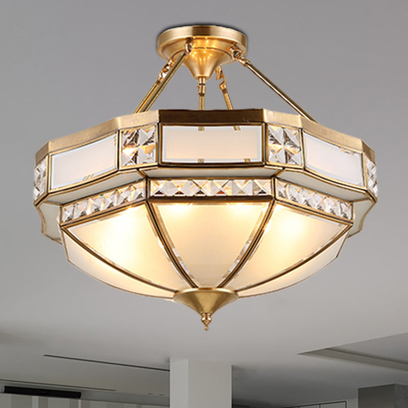 14 "/18" /21,5 "breed 3/4/6 Lichten woonkamer plafond gemonteerd armatuur klassieke gouden semi -spoeling mount met gefacetteerde opaalglasschaduw
