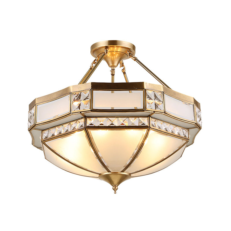 14 "/18" /21,5 "breed 3/4/6 Lichten woonkamer plafond gemonteerd armatuur klassieke gouden semi -spoeling mount met gefacetteerde opaalglasschaduw