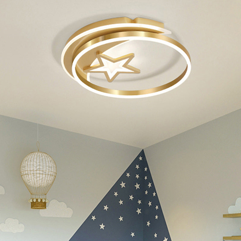 Moon And Star Flush Mount Ceiling Light Contemporary Acrylic Ceiling Mount Light Fixture for Children Bedroom