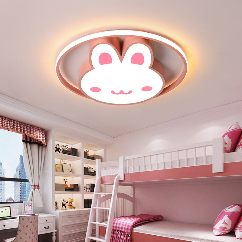 19.5" Brede Leuke Cartoon Konijn LED Plafond Licht Eye Protection Acryl Roze Verlichting Fixture voor Kleuterschool