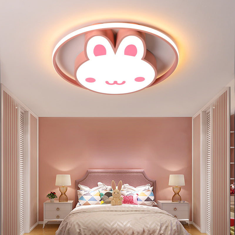 19.5" Brede Leuke Cartoon Konijn LED Plafond Licht Eye Protection Acryl Roze Verlichting Fixture voor Kleuterschool