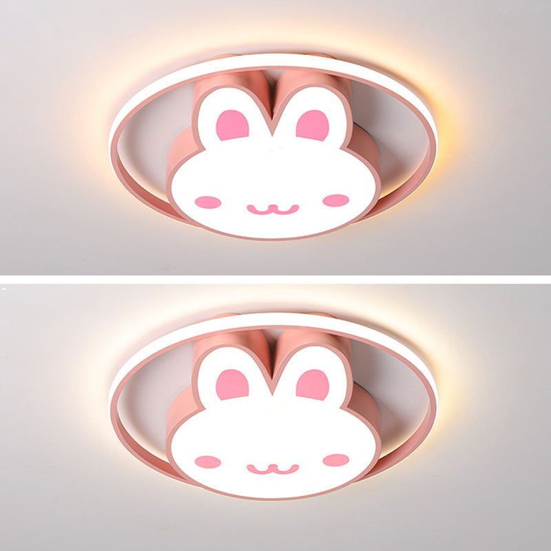 19.5" Brede Leuke Cartoon Konijn LED Plafond Licht Eye Protection Acryl Roze Verlichting Fixture voor Kleuterschool