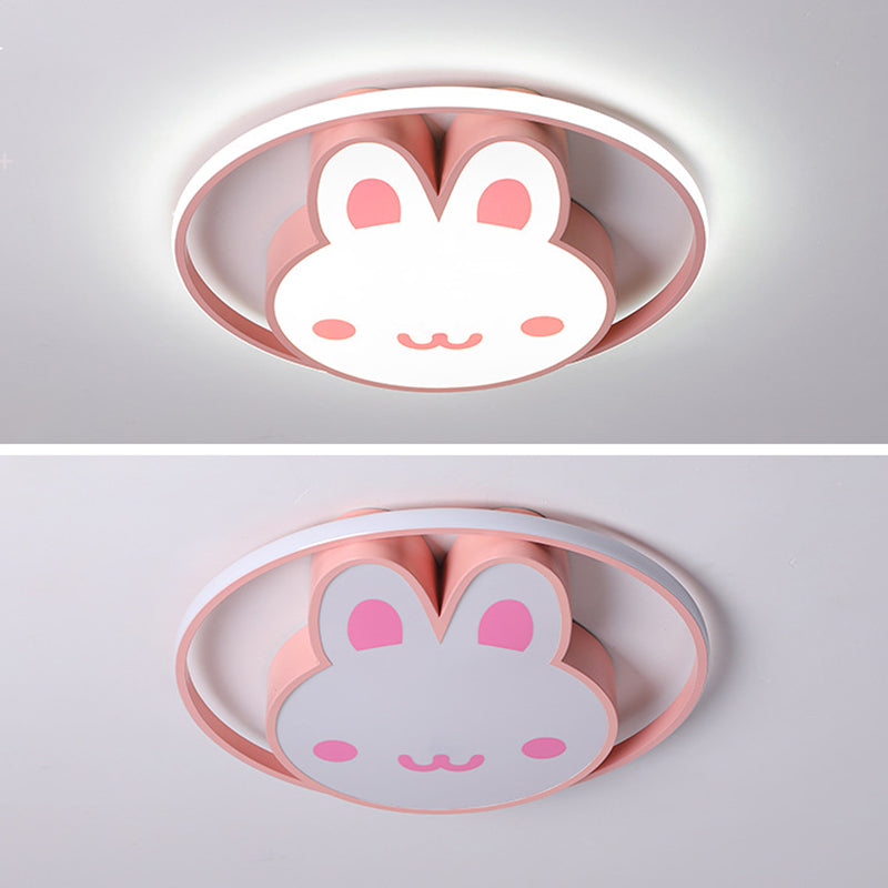 19.5" Brede Leuke Cartoon Konijn LED Plafond Licht Eye Protection Acryl Roze Verlichting Fixture voor Kleuterschool