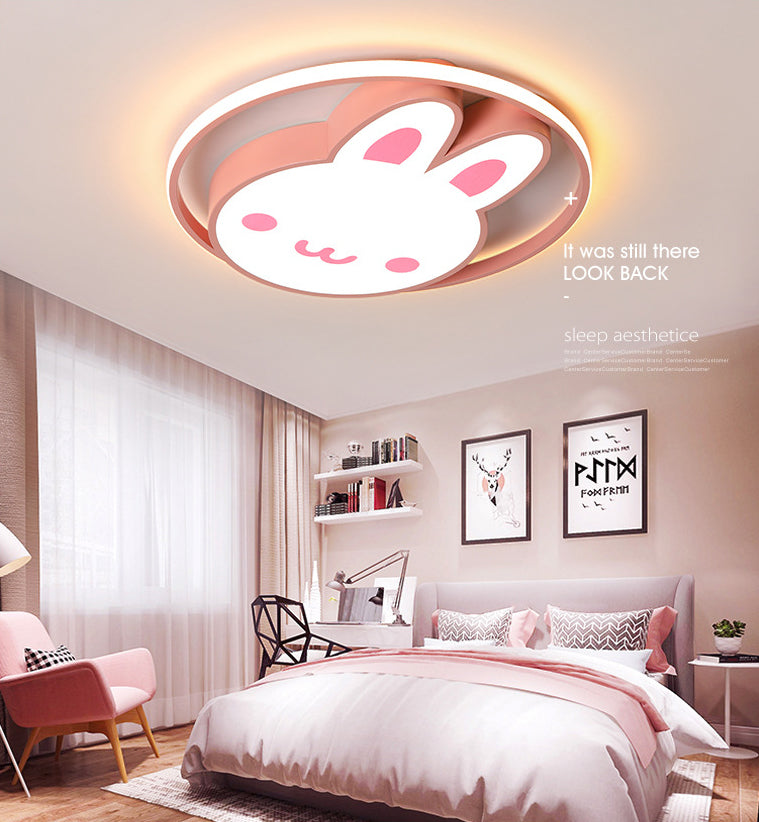 19.5" Brede Leuke Cartoon Konijn LED Plafond Licht Eye Protection Acryl Roze Verlichting Fixture voor Kleuterschool