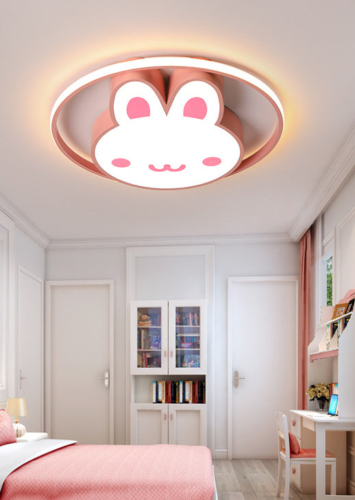 19.5" Brede Leuke Cartoon Konijn LED Plafond Licht Eye Protection Acryl Roze Verlichting Fixture voor Kleuterschool