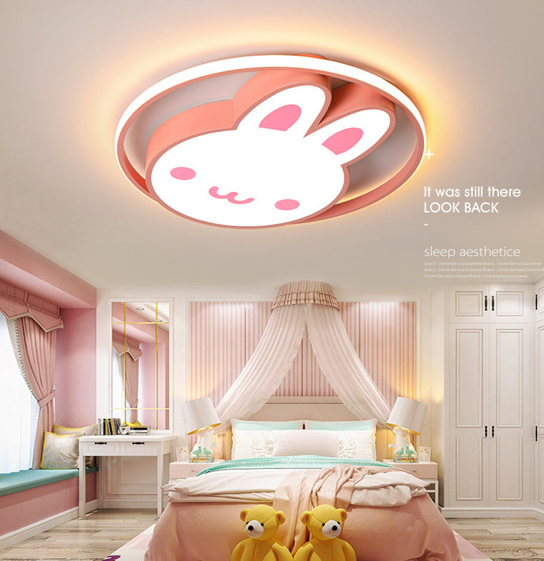 19.5" Brede Leuke Cartoon Konijn LED Plafond Licht Eye Protection Acryl Roze Verlichting Fixture voor Kleuterschool
