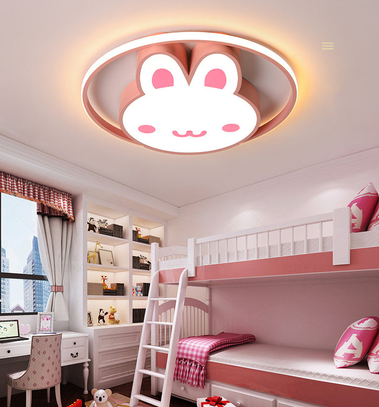 19.5" Brede Leuke Cartoon Konijn LED Plafond Licht Eye Protection Acryl Roze Verlichting Fixture voor Kleuterschool