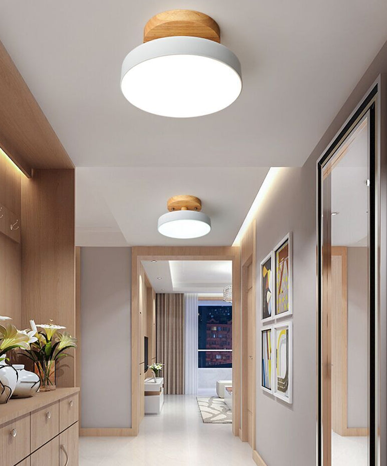 Lámpara de techo semi empotrada nórdica LED de metal con montaje semi empotrado para pasillo circular