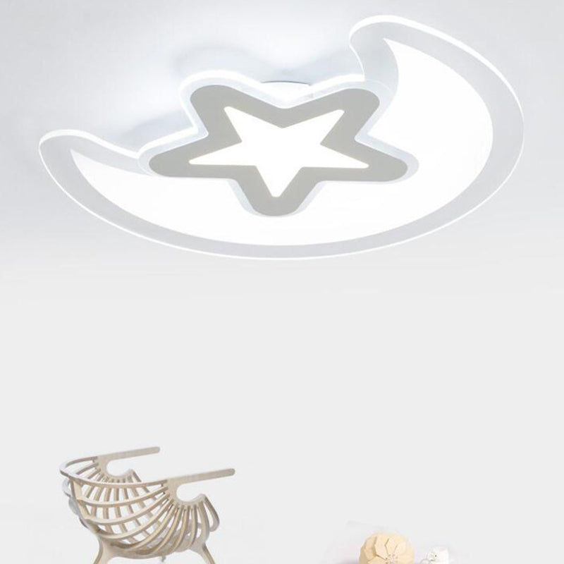 Moon And Star Flush Light 1 Light Acrylic Modern Flush Mount Ceiling Light Fixtures for Children Bedroom