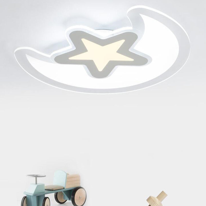 Moon And Star Flush Light 1 Light Acrylic Modern Flush Mount Ceiling Light Fixtures for Children Bedroom