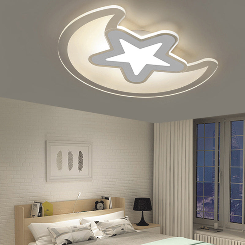 Moon And Star Flush Light 1 Light Acrylic Modern Flush Mount Ceiling Light Fixtures for Children Bedroom