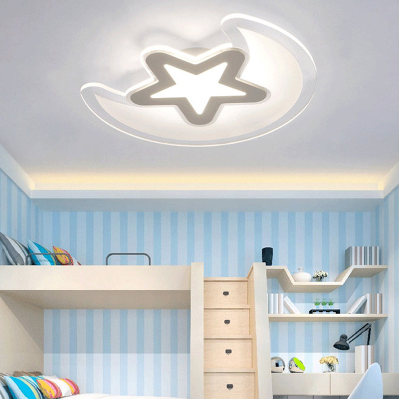 Moon And Star Flush Light 1 Light Acrylic Modern Flush Mount Ceiling Light Fixtures for Children Bedroom