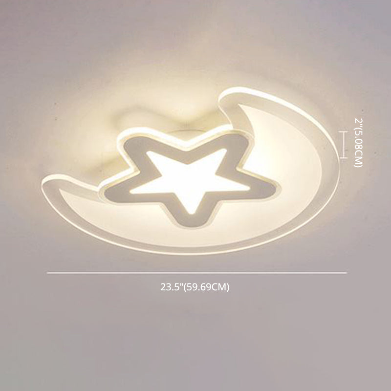 Moon And Star Flush Light 1 Light Acrylic Modern Flush Mount Ceiling Light Fixtures for Children Bedroom