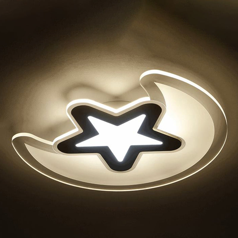 Moon And Star Flush Light 1 Light Acrylic Modern Flush Mount Ceiling Light Fixtures for Children Bedroom