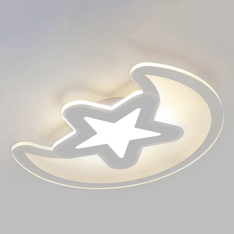 Moon And Star Flush Light 1 Light Acrylic Modern Flush Mount Ceiling Light Fixtures for Children Bedroom