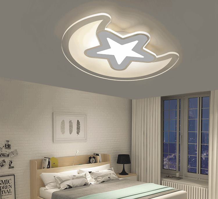 Moon And Star Flush Light 1 Light Acrylic Modern Flush Mount Ceiling Light Fixtures for Children Bedroom