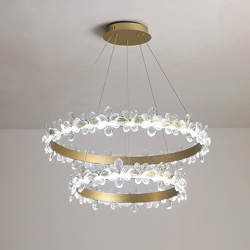 Lámpara circular de la escalera flores cristal