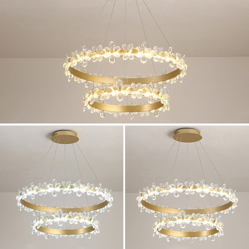 Lámpara circular de la escalera flores cristal