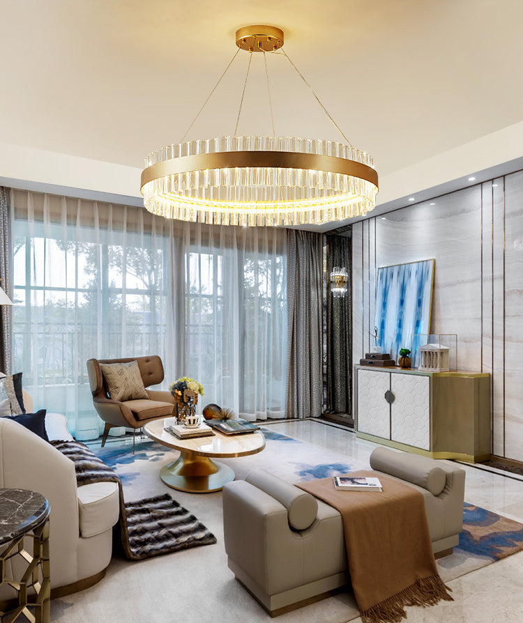 Lámpara de vidrio de cristal redondo de lámpara de oro de estilo sencillo lámparas colgantes para sala de estar