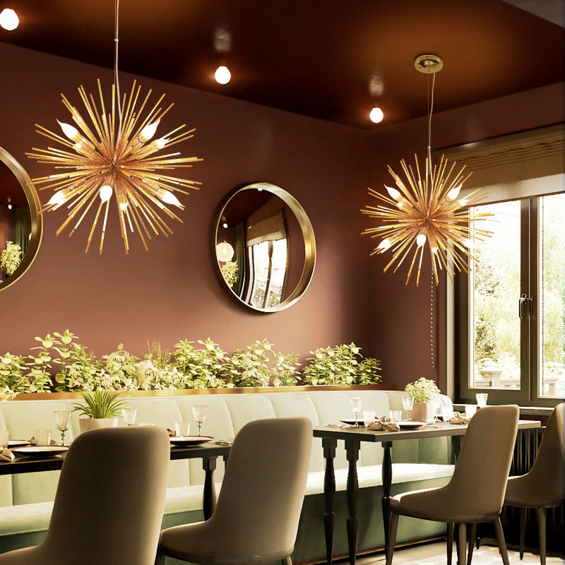 Postmodern Style Urchin Pendant Lighting Metal 8 Bulbs Living Room Hanging Chandelier