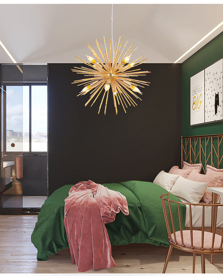 Postmodern Style Urchin Pendant Lighting Metal 8 Bulbs Living Room Hanging Chandelier