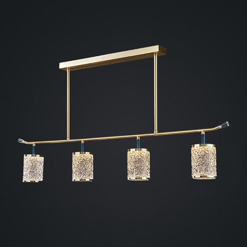 Diner Chandelier Modern Brass Pendant Light with Cylindrical Rippled Glass Shade