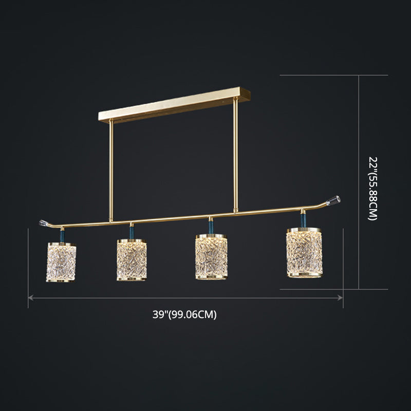 Diner Chandelier Modern Brass Pendant Light with Cylindrical Rippled Glass Shade