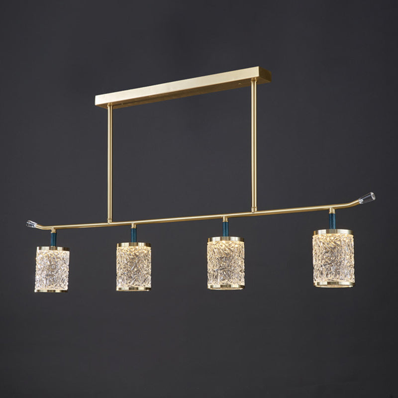 Diner Chandelier Modern Brass Pendant Light with Cylindrical Rippled Glass Shade