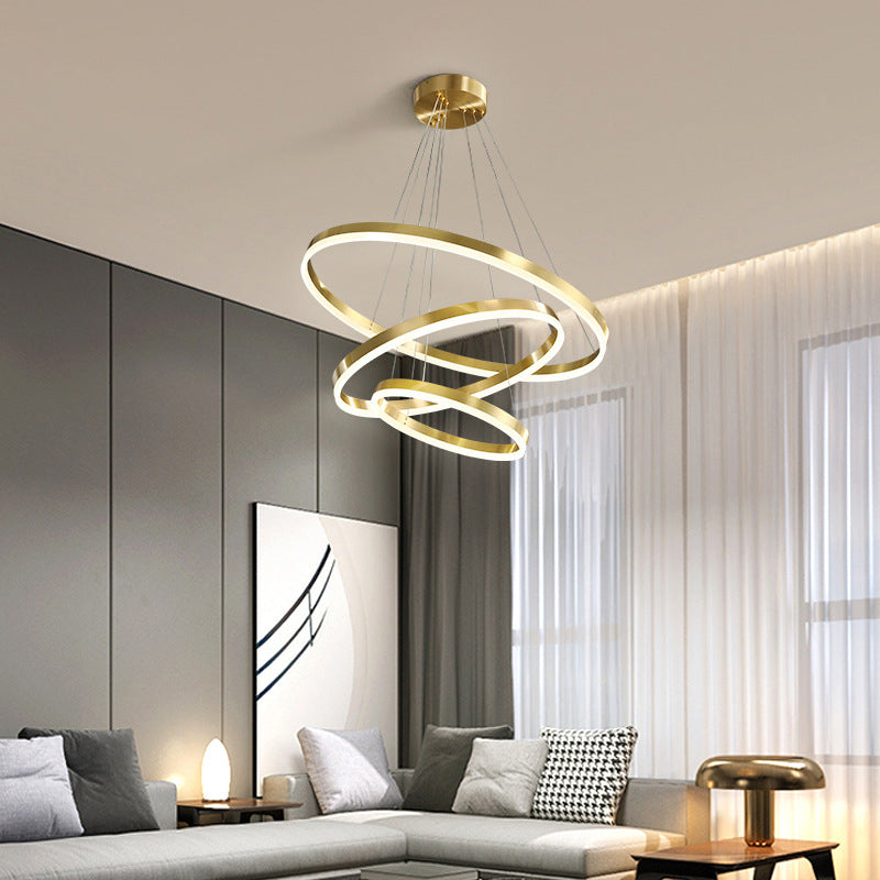 Ring Shaped Bedroom Chandelier Acrylic Minimalist LED Hanging Pendant Light in Gold