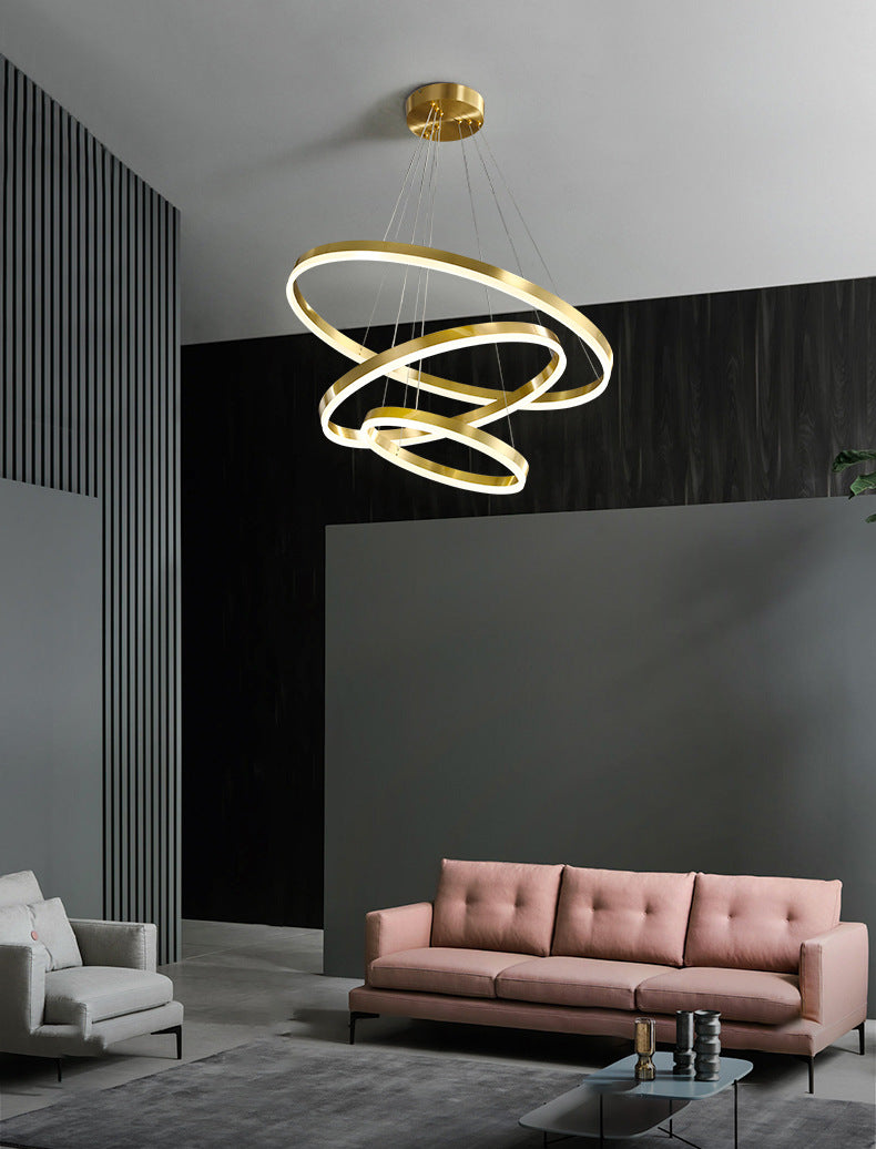 Ring Shaped Bedroom Chandelier Acrylic Minimalist LED Hanging Pendant Light in Gold