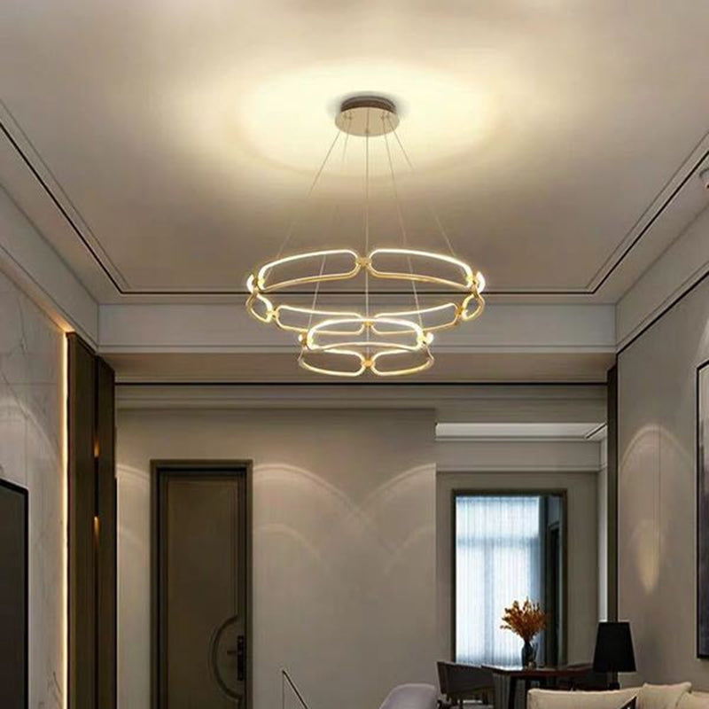 Luz de araña colgante de círculo Minimalismo de la sala de estar de metal Led colgante en oro