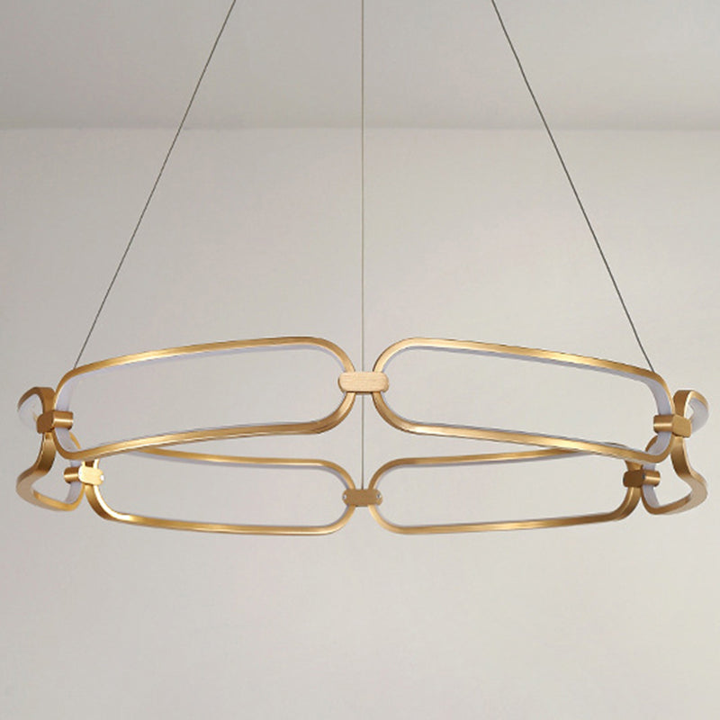 Luz de araña colgante de círculo Minimalismo de la sala de estar de metal Led colgante en oro