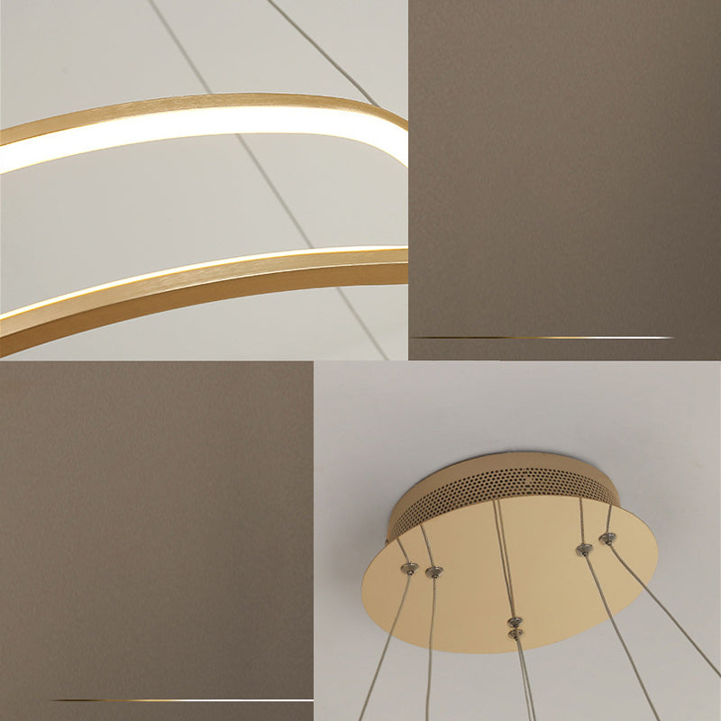 Luz de araña colgante de círculo Minimalismo de la sala de estar de metal Led colgante en oro