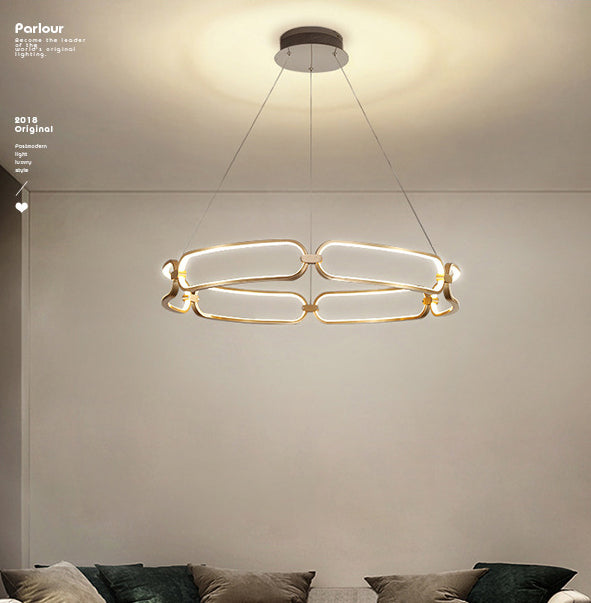 Luz de araña colgante de círculo Minimalismo de la sala de estar de metal Led colgante en oro